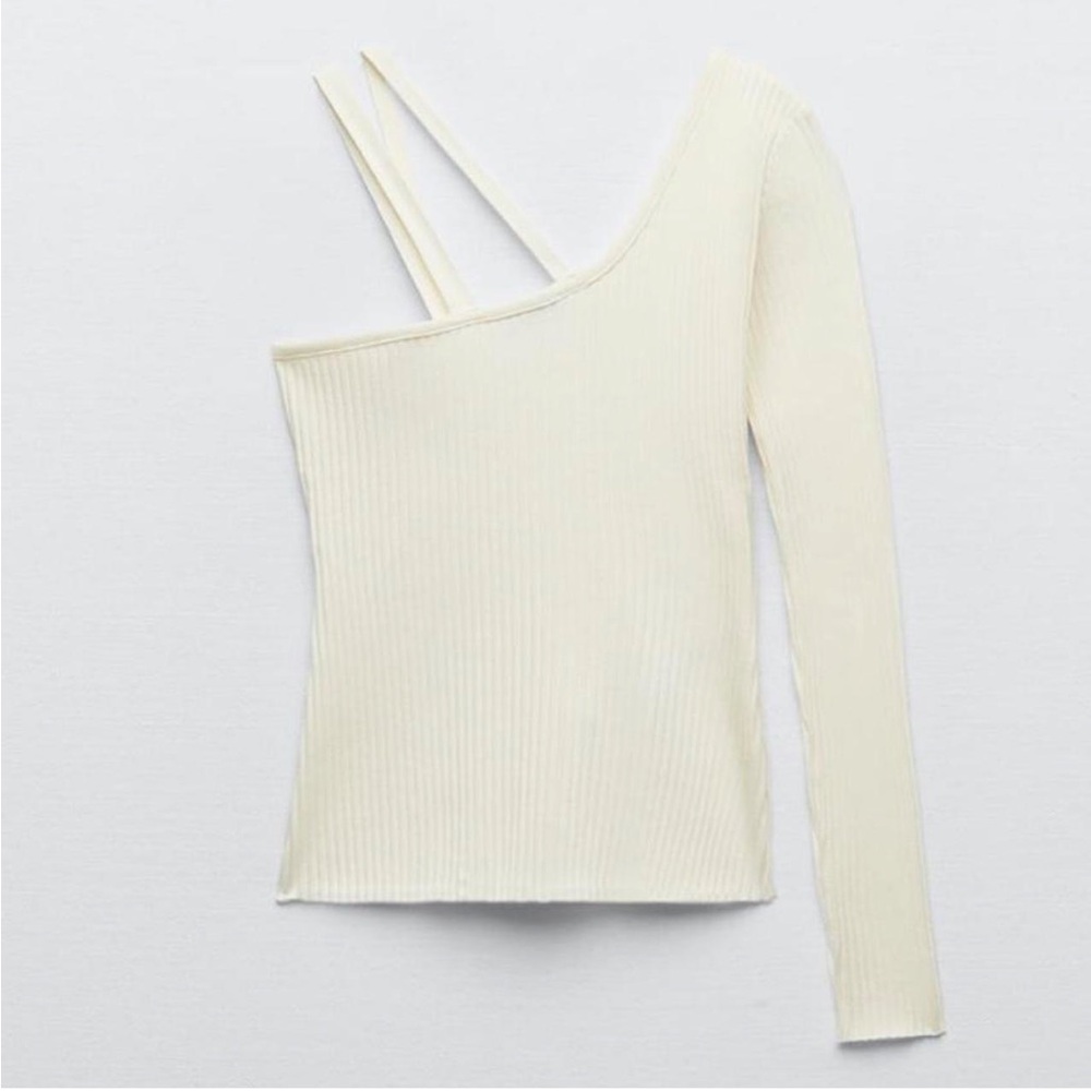 Zara Off-White Asymmetrical Ribbed Bodysuit